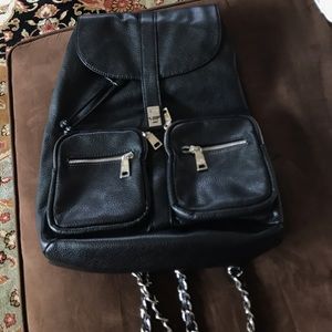 Black leather school backpack